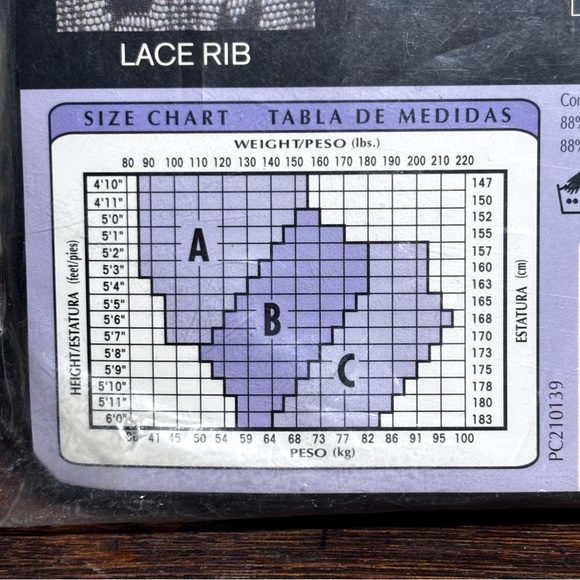 No Nonsense Lace Rib control top sheer toe size C pantyhose club wear Halloween - Picture 5 of 7